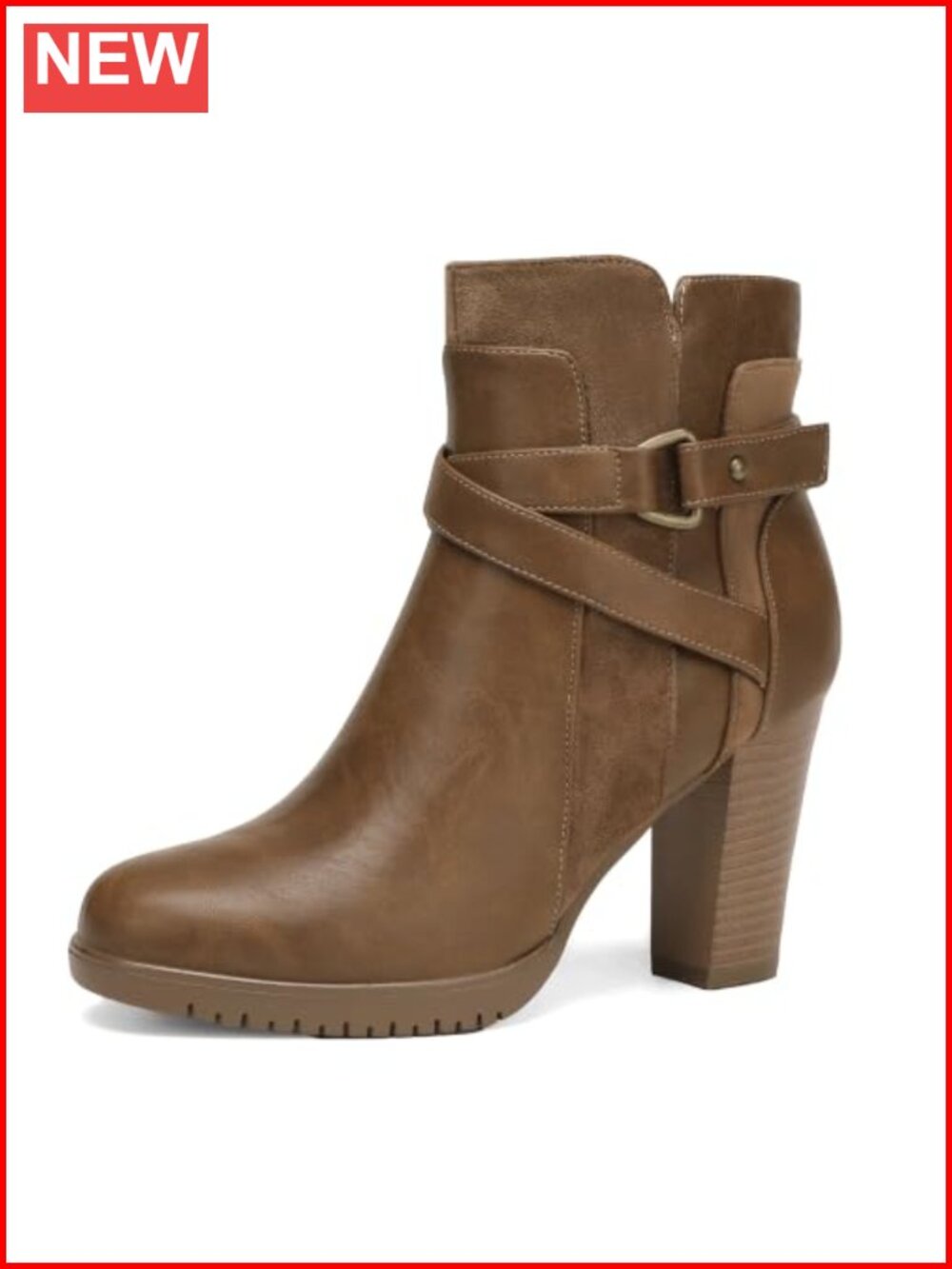 Womens Ankle Boots Faux Leather Chunky Stacked Heel Side Zipper Booties